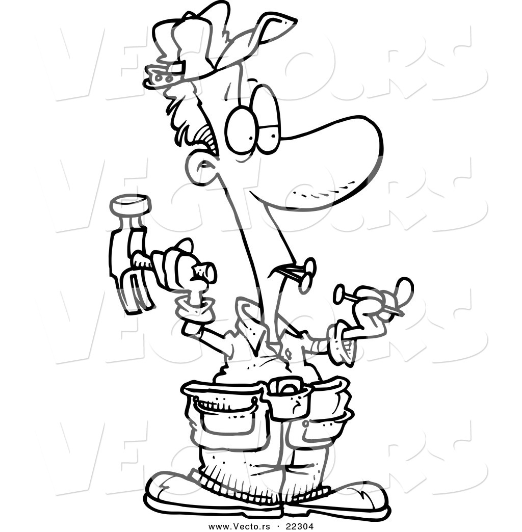1024x1044 Vector Of A Cartoon Carpenter Holding Nails In His Teeth
