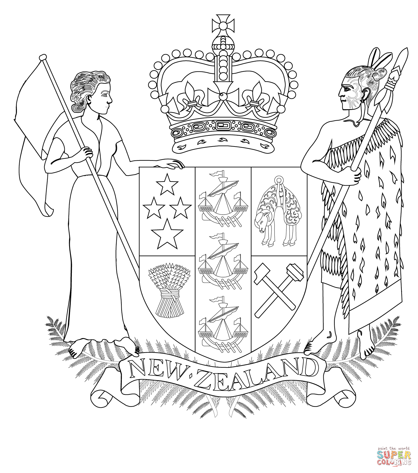 1409x1595 Coat Of Arms New Zealand Coloring Pages Inside 8