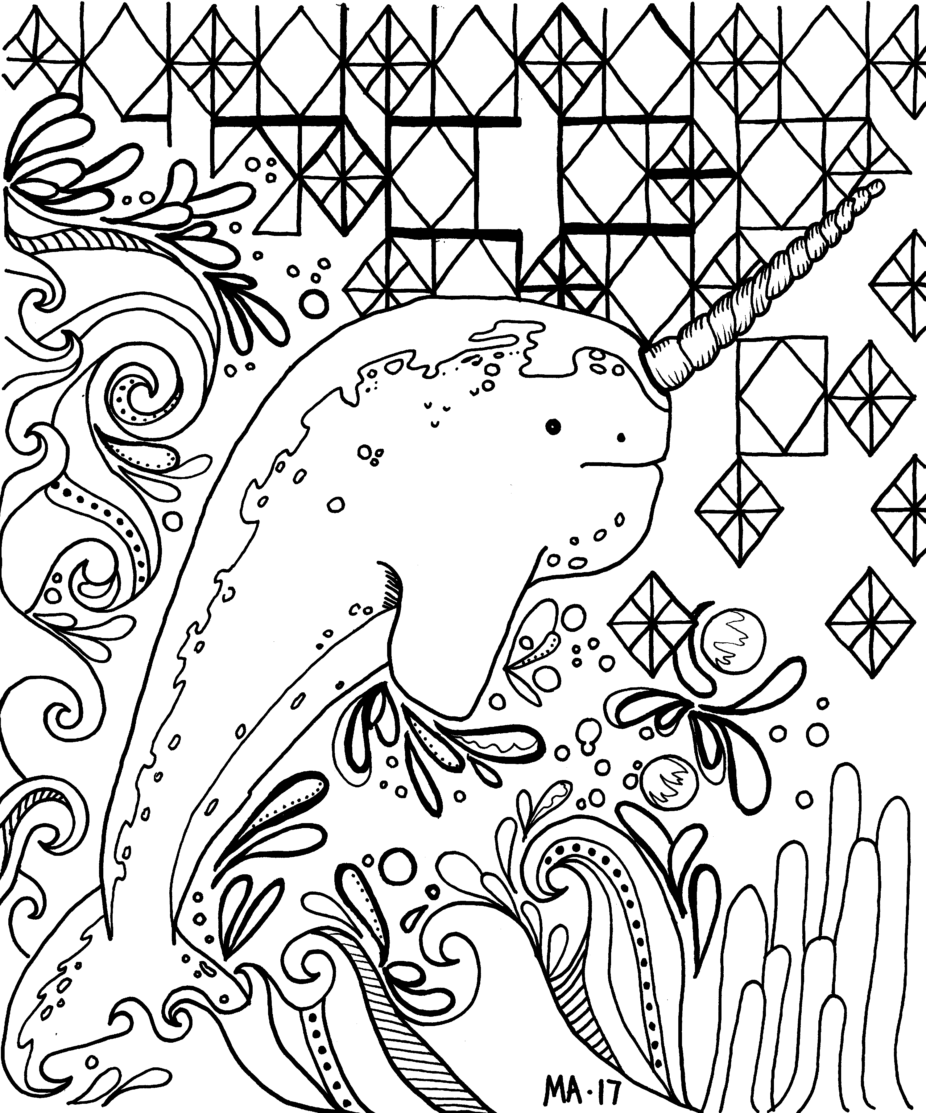 Narwhal Coloring Page. 3002x3609 Narwhal Coloring Page.