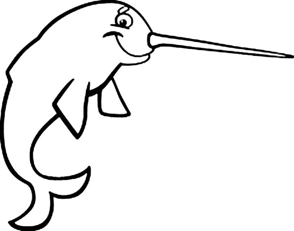 Smiling Narwhal Coloring Page 600x472 Smiling Narwhal Coloring Page