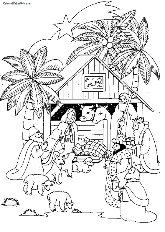 560x787 Nativity Scene Coloring Page