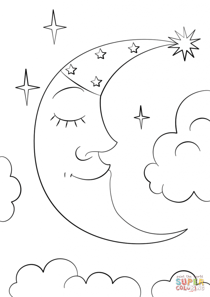 Cartoon Crescent Moon Nature Coloring Page 724x1024 Cartoon Crescent Moon Nature Coloring Page