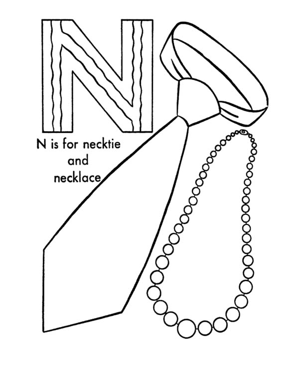 Necktie And Necklace For Letter N Coloring Page Coloring Sun 600x734 Necktie And Necklace For Letter N Coloring Page Coloring Sun