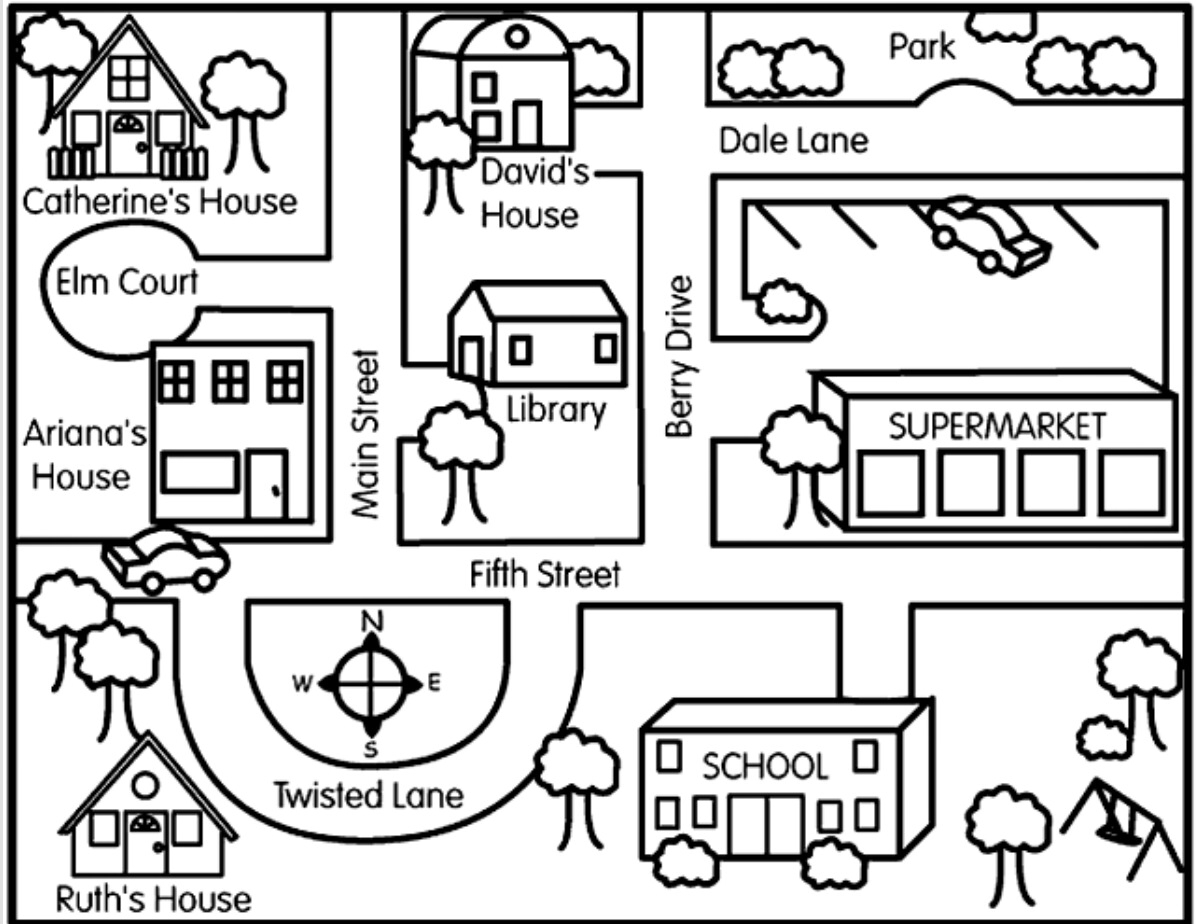 Neighborhood Map Coloring Page 1196x924 Neighborhood Map Coloring Page