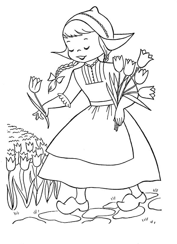 Dutch Girl, Dutch Girl Picking Tulips Coloring Pages Coloring 600x828 Dutch Girl, Dutch Girl Picking Tulips Coloring Pages Coloring