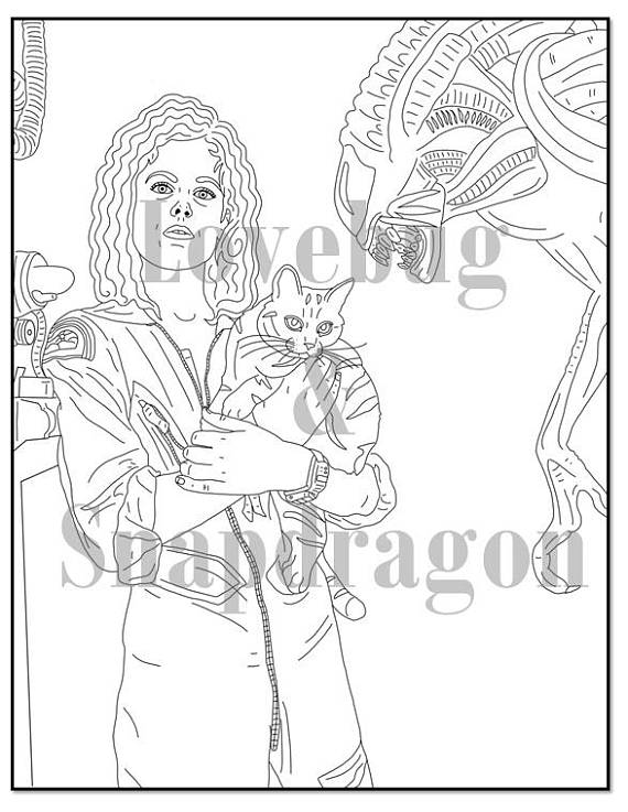 Alien And Predator Digital Coloring Pages Sigourney Weaver 570x737 Alien And Predator Digital Coloring Pages Sigourney Weaver