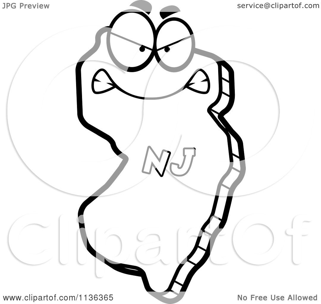 Cartoon Clipart Of An Outlined Mad New Jersey State Character 1080x1024 Cartoon Clipart Of An Outlined Mad New Jersey State Character