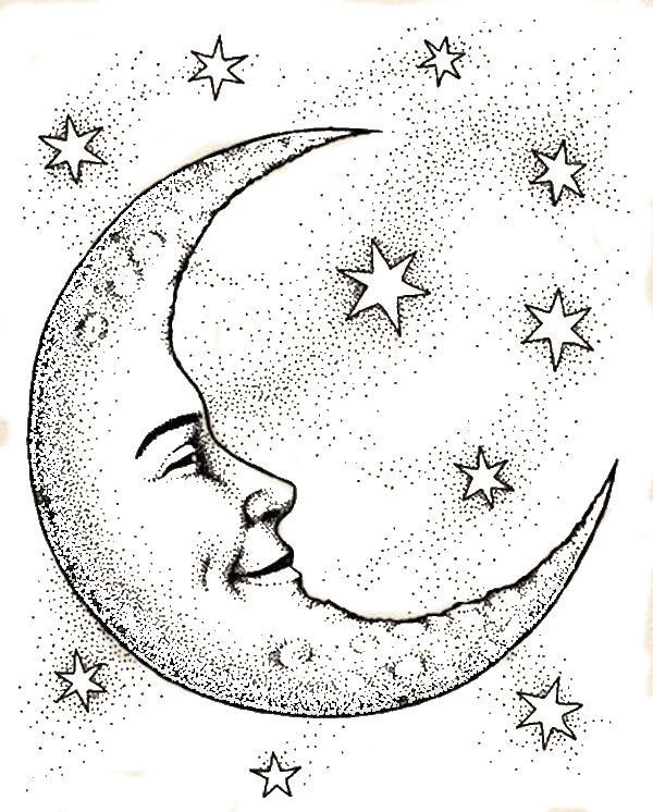600x746 Crescent Moon Face Amp Stars Coloring Page