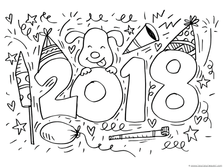 New Year 2018 Coloring 455x341 New Year 2018 Coloring
