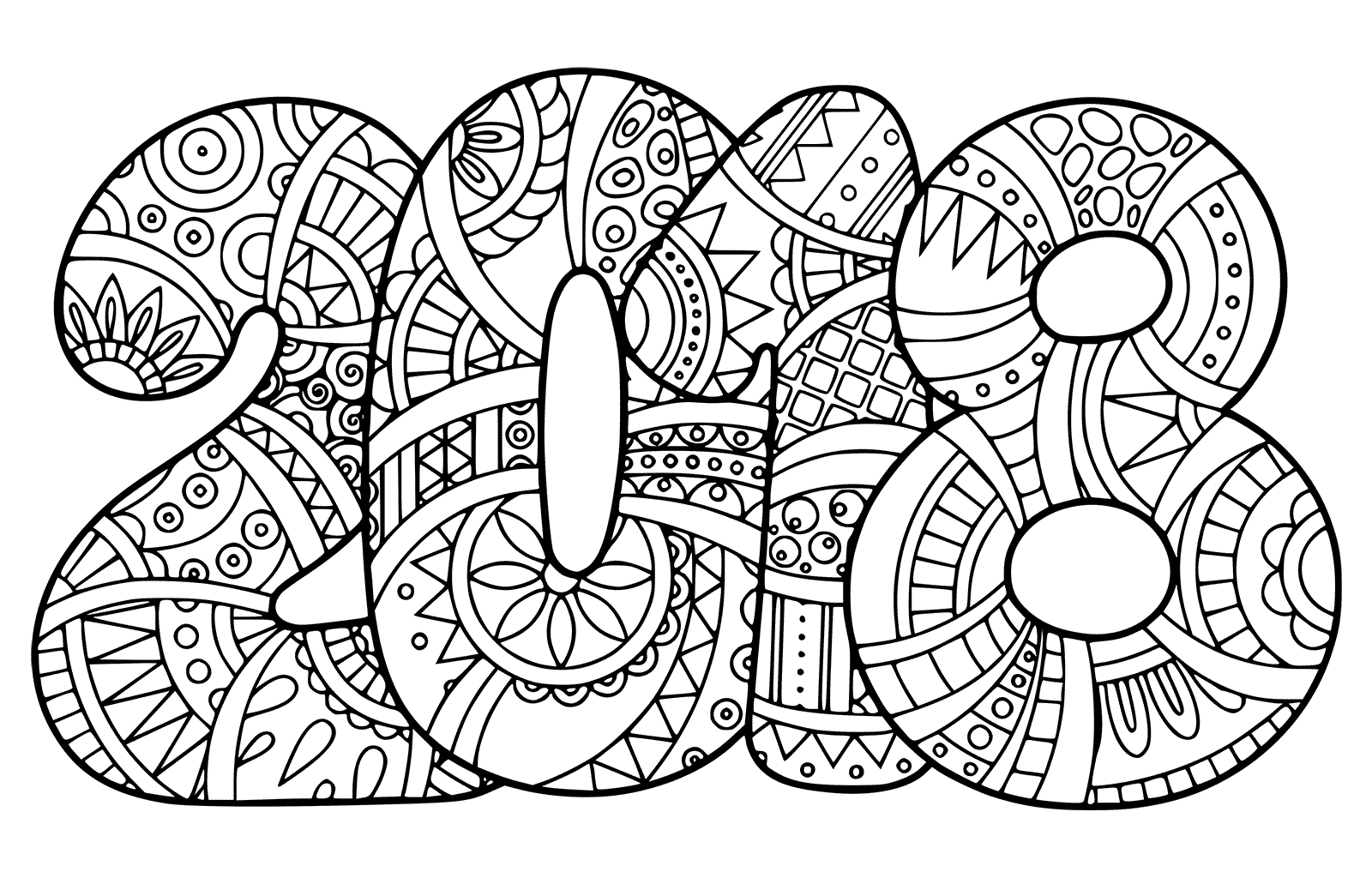 New Year 2018 Coloring Pages Doodle 1600x1024 New Year 2018 Coloring Pages Doodle