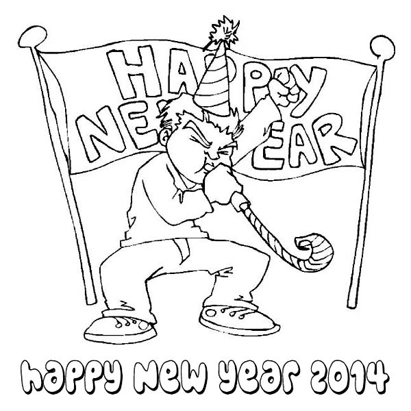 Happy New Years Blower On New Years Eve Coloring Page 600x600 Happy New Years Blower On New Years Eve Coloring Page