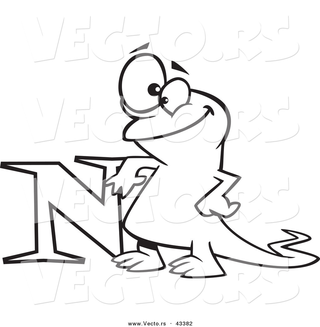 Vector Of A Happy Cartoon Newt Leaning On The Letter N 1024x1044 Vector Of A Happy Cartoon Newt Leaning On The Letter N