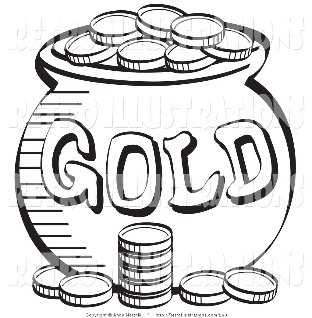 Black And White Coloring Page A Stack Coins Near A Pot 1024x1044 Black And White Coloring Page A Stack Coins Near A Pot
