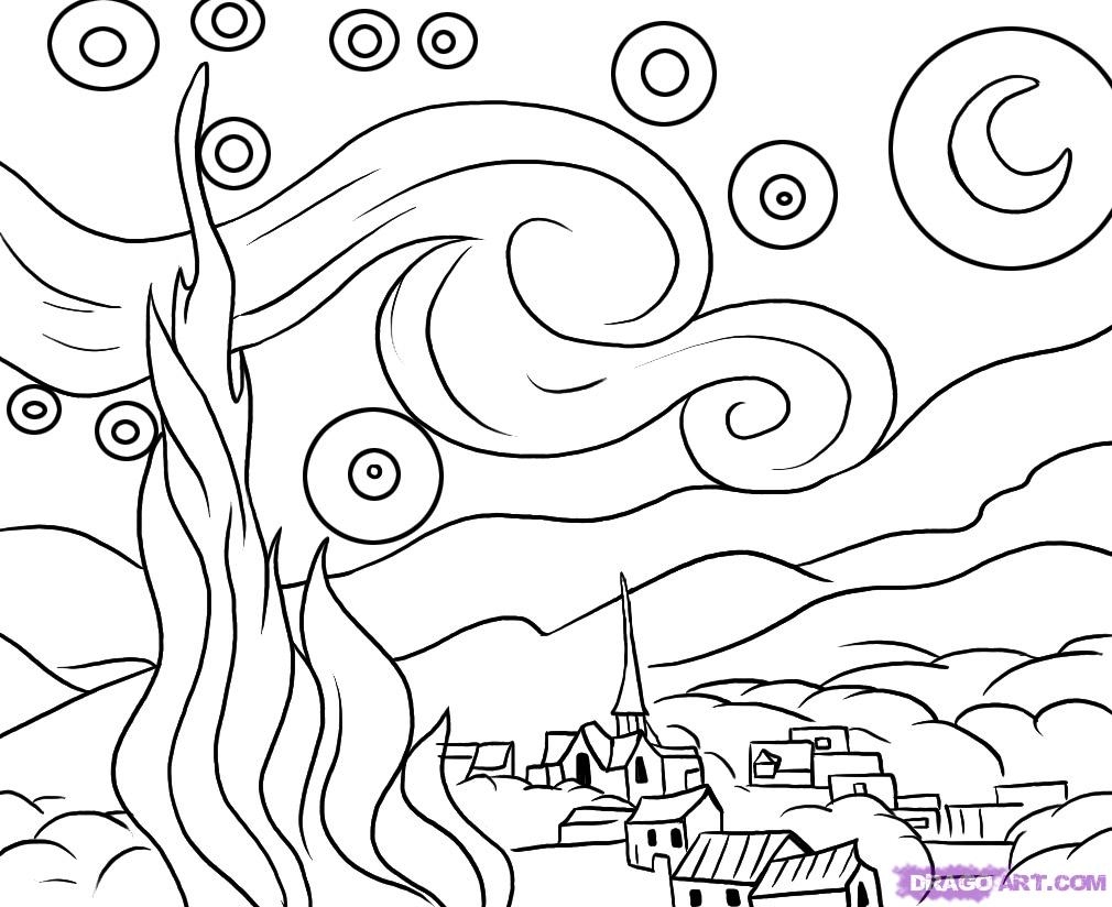 Starry Night Coloring Page Unique Starry Night By Van Gogh 1010x824 Starry Night Coloring Page Unique Starry Night By Van Gogh