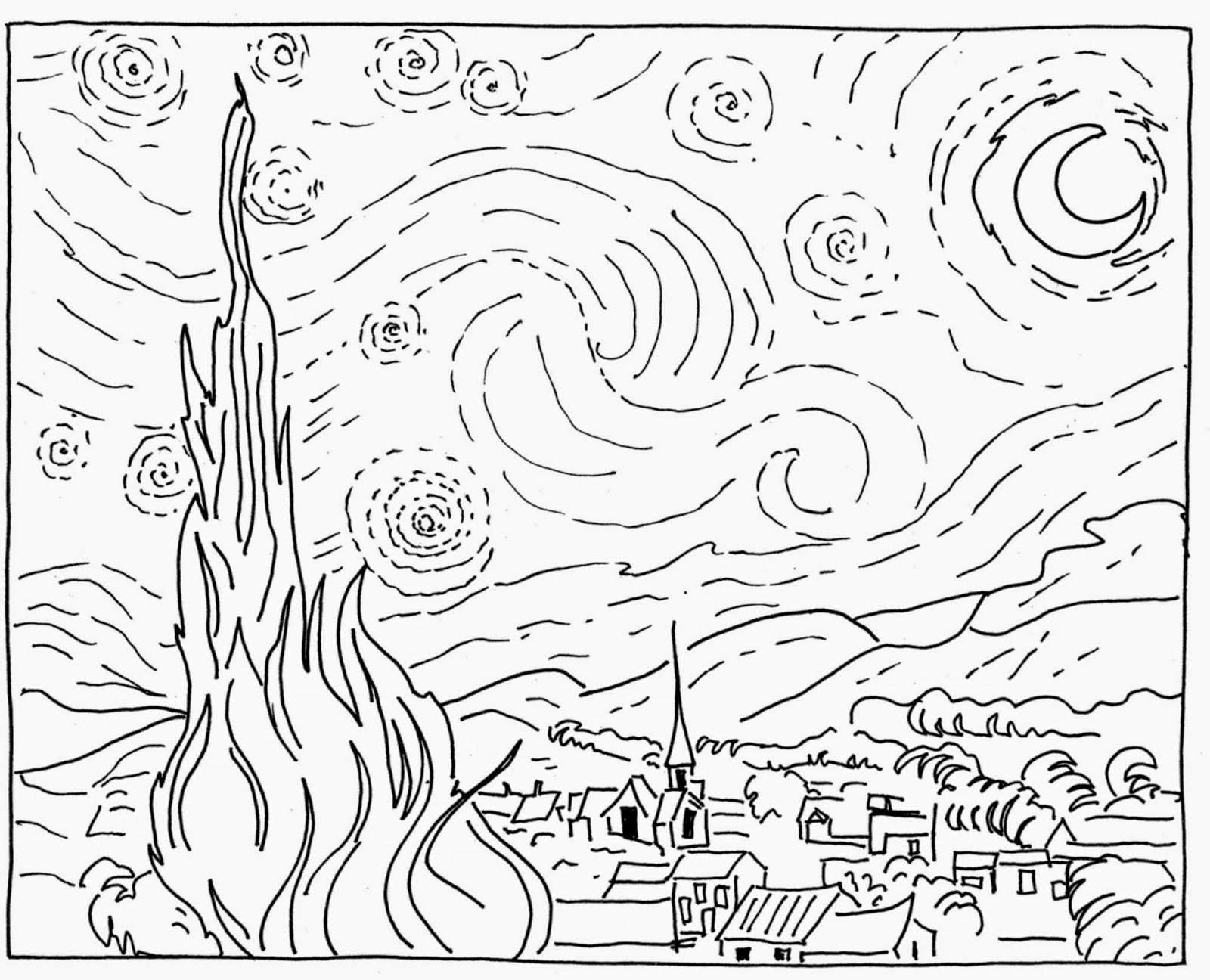 Starry Night Coloring Page Van Gogh Inofations For Your Design 1600x1296 Starry Night Coloring Page Van Gogh Inofations For Your Design
