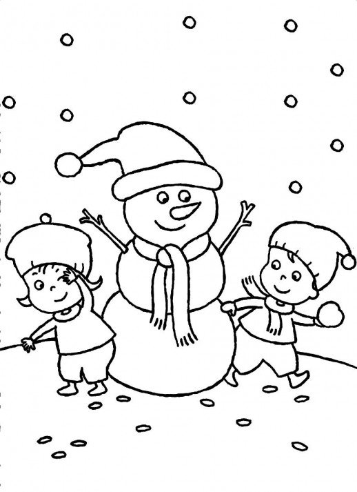 Two Kids Are Making Snowman In Winter Christmas Night Coloring 518x713 Two Kids Are Making Snowman In Winter Christmas Night Coloring