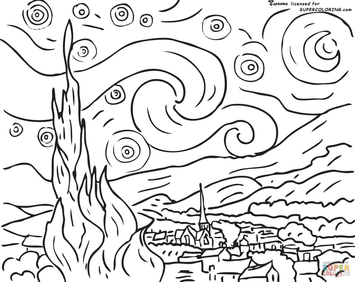 Starry Night Vincent Van Gogh Coloring Page Free Printable Starry 1512x1200 Starry Night Vincent Van Gogh Coloring Page Free Printable Starry