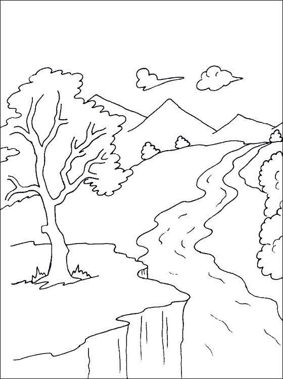 560x750 Mountain And River Coloring Pages