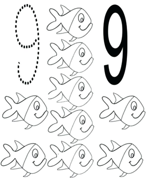 Number 9 Coloring Page Learn Number 9 With Nine Fishes Coloring 600x733 Number 9 Coloring Page Learn Number 9 With Nine Fishes Coloring
