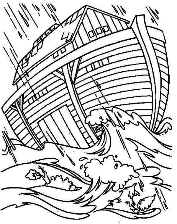 600x757 Noahs Ark, Noahs Ark In The Great Flood Coloring Page