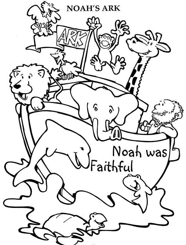 Noahs Ark, Cheerful Animals In The Noahs Ark Voyage Coloring Page 600x791 Noahs Ark, Cheerful Animals In The Noahs Ark Voyage Coloring Page