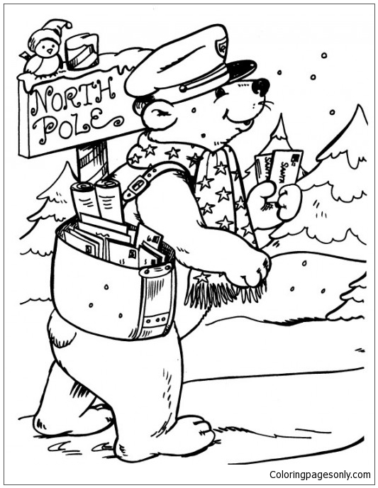 533x688 Bear Postman Delivering Letters To North Pole Coloring Page
