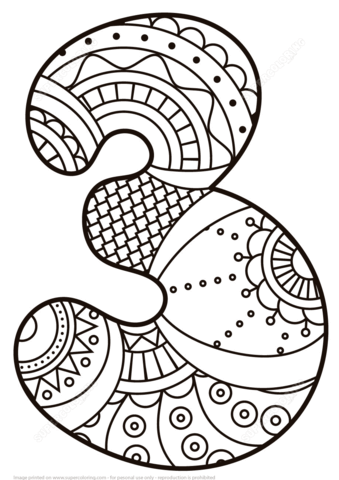 Number 3 Zentangle Coloring Page From Zentangle Numbers Category 339x480 Number 3 Zentangle Coloring Page From Zentangle Numbers Category