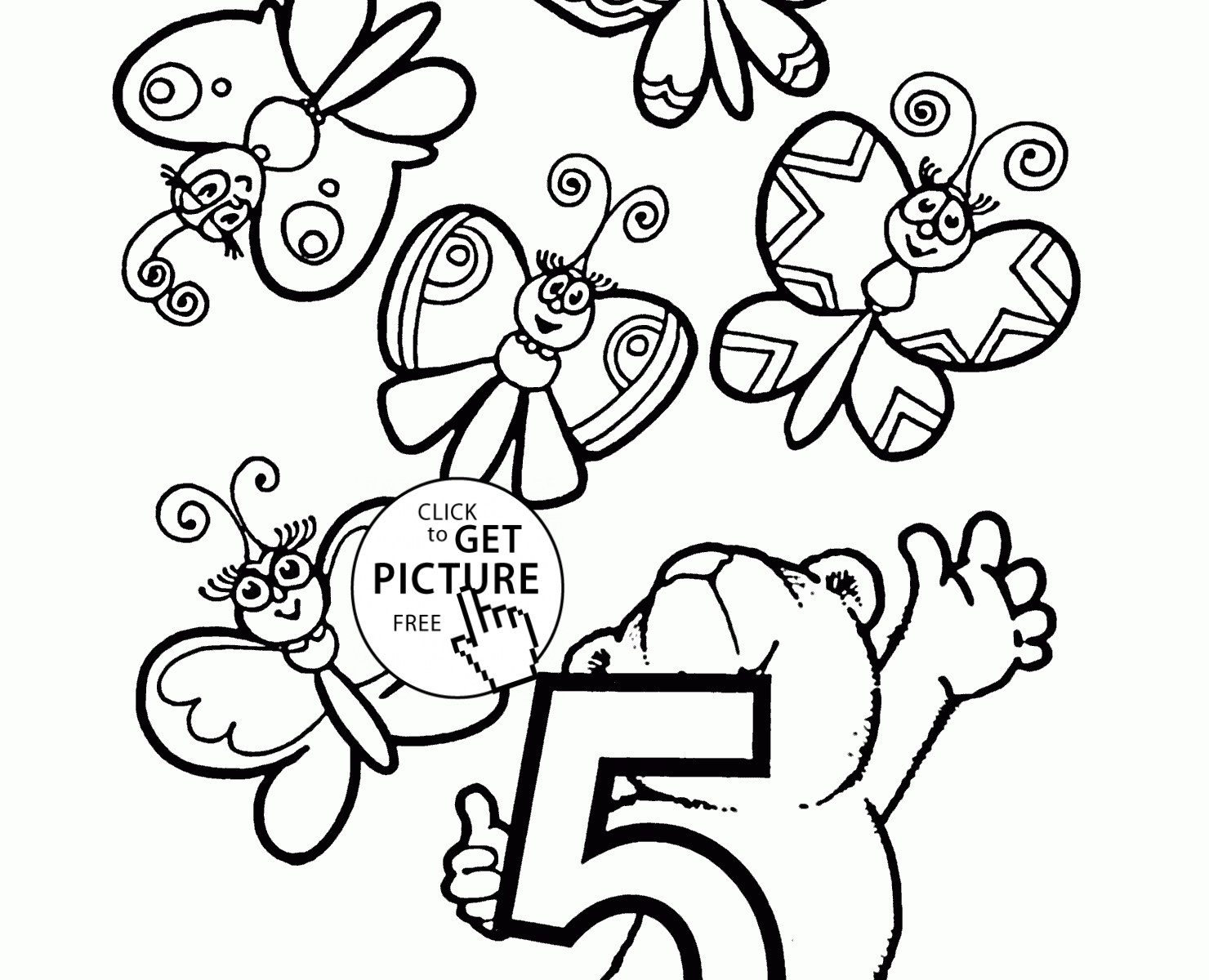 1480x1200 Number 5 Coloring Page With Butterfly Pages Free Printable Kids