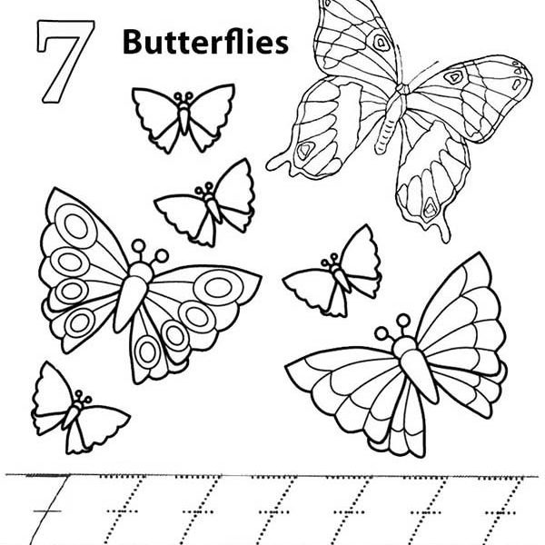 Number 7 Coloring Page Learn Number 7 With Seven Butterflies 600x600 Number 7 Coloring Page Learn Number 7 With Seven Butterflies
