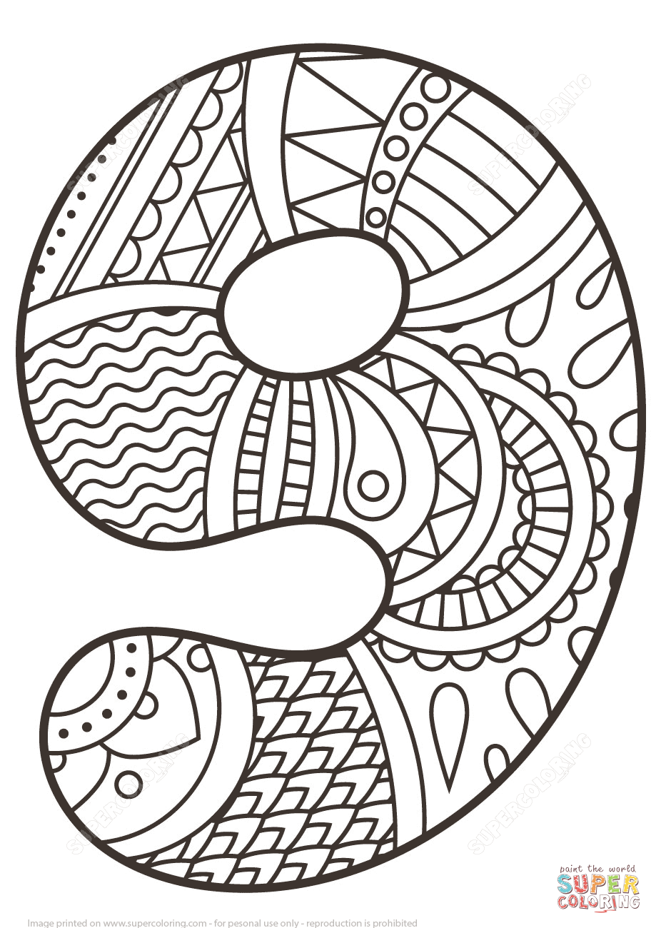 919x1300 Number 9 Zentangle Super Coloring Eclectic Letters Amp Fonts
