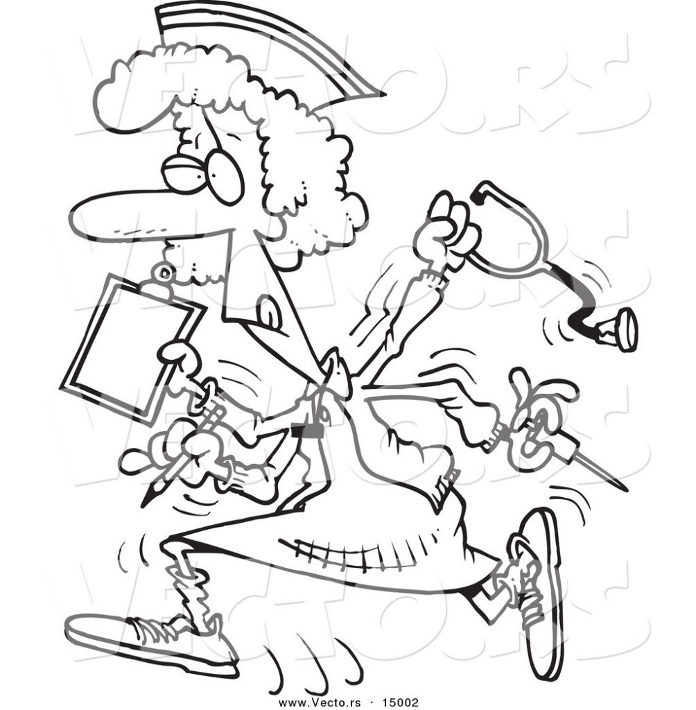 1004x1024 Vector Of Cartoon Multitasking Nurse Coloring Page Outline Nurses