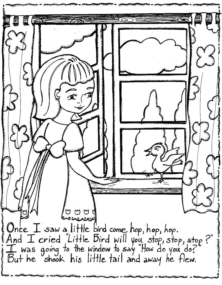 768x983 Little Bird Coloring Page, A Free Mother Goose Nursery Rhyme