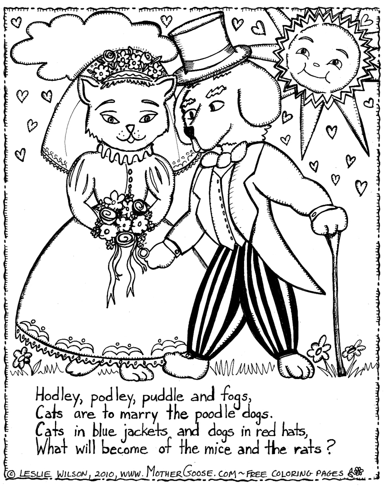 768x983 Cats Are To Marry The Poodle Dogs Coloring Page, A Free Mother