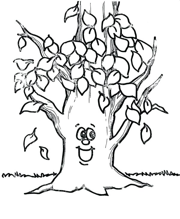 600x733 Coloring Pages Of Leaves Fall Leaf Happy Tree Fall Leaf Coloring