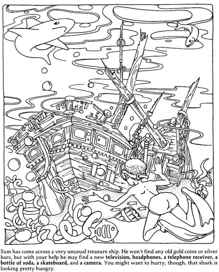 Dover Hidden Objects Coloring Page Kids All Ages Color 750x932 Dover Hidden Objects Coloring Page Kids All Ages Color