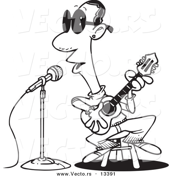 600x620 Vector Of A Cartoon Man Singing The Blues