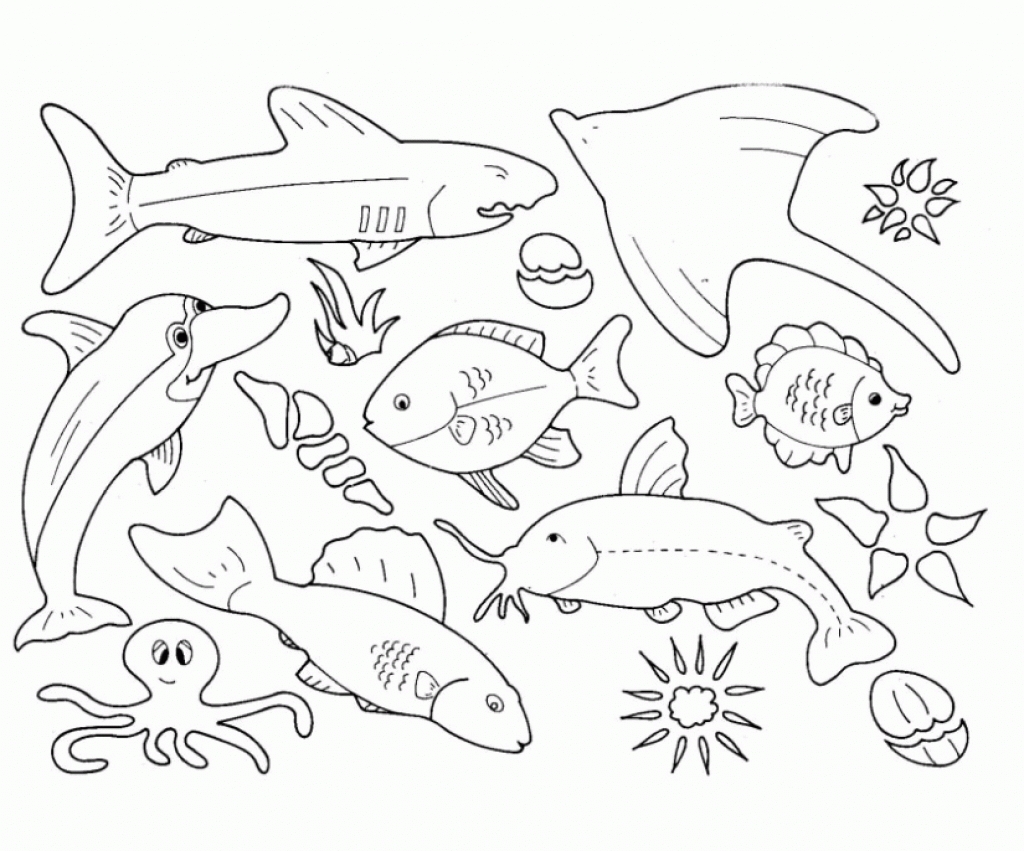 Sea Animals Coloring Pages Printable Free Ocean Creatures Inside 1024x851 Sea Animals Coloring Pages Printable Free Ocean Creatures Inside