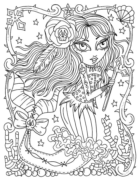5 Pages Gothic Mermaids Digital Coloring Pages Set Of 5 Digi 570x738 5 Pages Gothic Mermaids Digital Coloring Pages Set Of 5 Digi