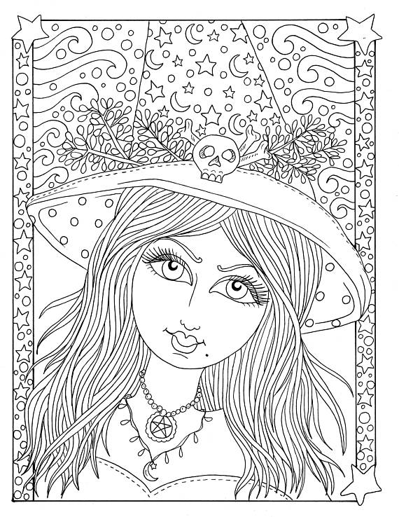 5 Pages Magical Witches Halloween Magic Coloring Pages Digital 570x738 5 Pages Magical Witches Halloween Magic Coloring Pages Digital