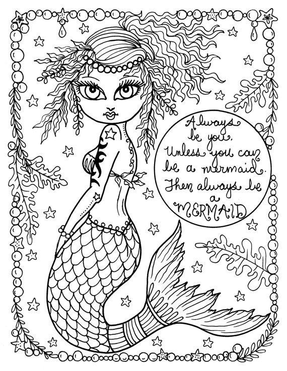 Be A Mermiad Instant Downlod Print Coloring Page Adult 570x738 Be A Mermiad Instant Downlod Print Coloring Page Adult