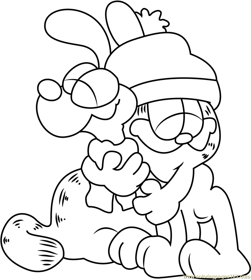 800x890 Garfield Hugs Odie Coloring Page