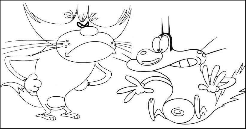 822x431 Oggy And The Three Cockroaches Coloring Page 2
