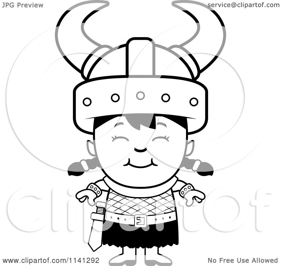 1080x1024 Cartoon Clipart Of A Black And White Happy Ogre Viking Girl