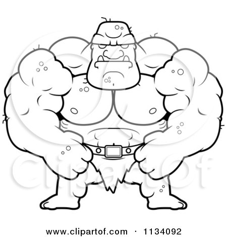 450x470 Cartoon Clipart Of An Outlined Tough Buff Ogre