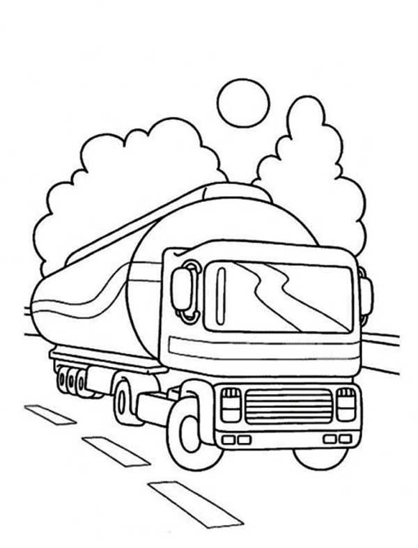 600x787 Oil Container Semi Truck On The Road Coloring Page