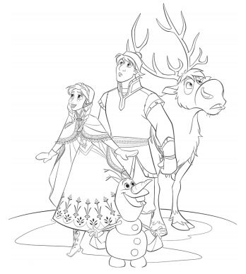Anna, Kristoff, Sven And Olaf Coloring Page 348x388 Anna, Kristoff, Sven And Olaf Coloring Page