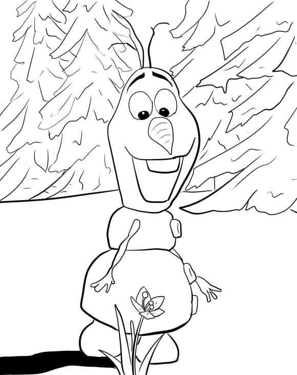 Olaf Spots A Flower Coloring Page Frozen Coloring Book 580x731 Olaf Spots A Flower Coloring Page Frozen Coloring Book