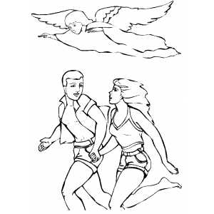 Angel Watching Couple Coloring Page 300x300 Angel Watching Couple Coloring Page