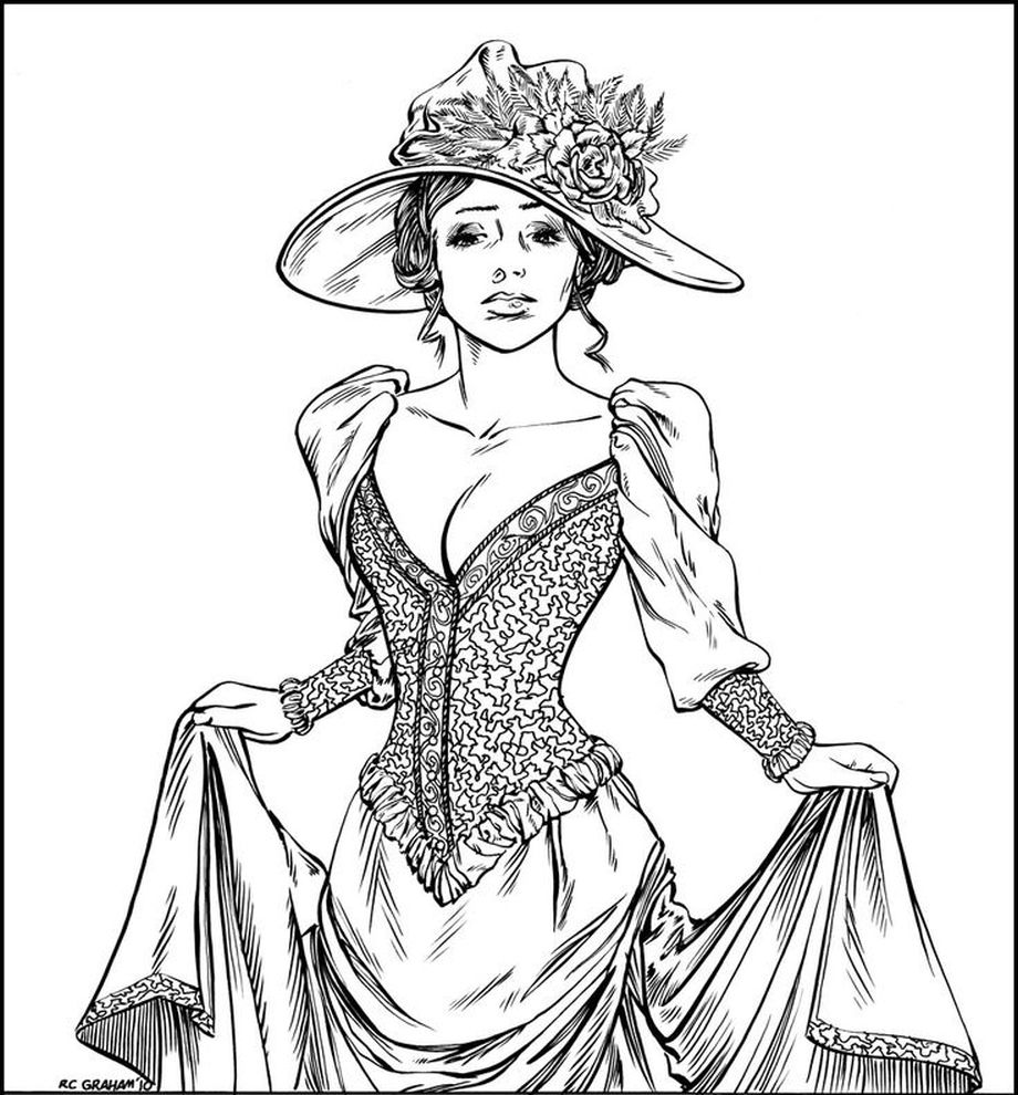 920x990 Victorian Woman Realistic Coloring Pages For Adults Fashion