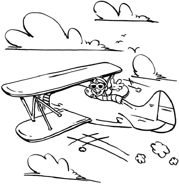Happy Pilot In Old Airplane Coloring Page 600x623 Happy Pilot In Old Airplane Coloring Page